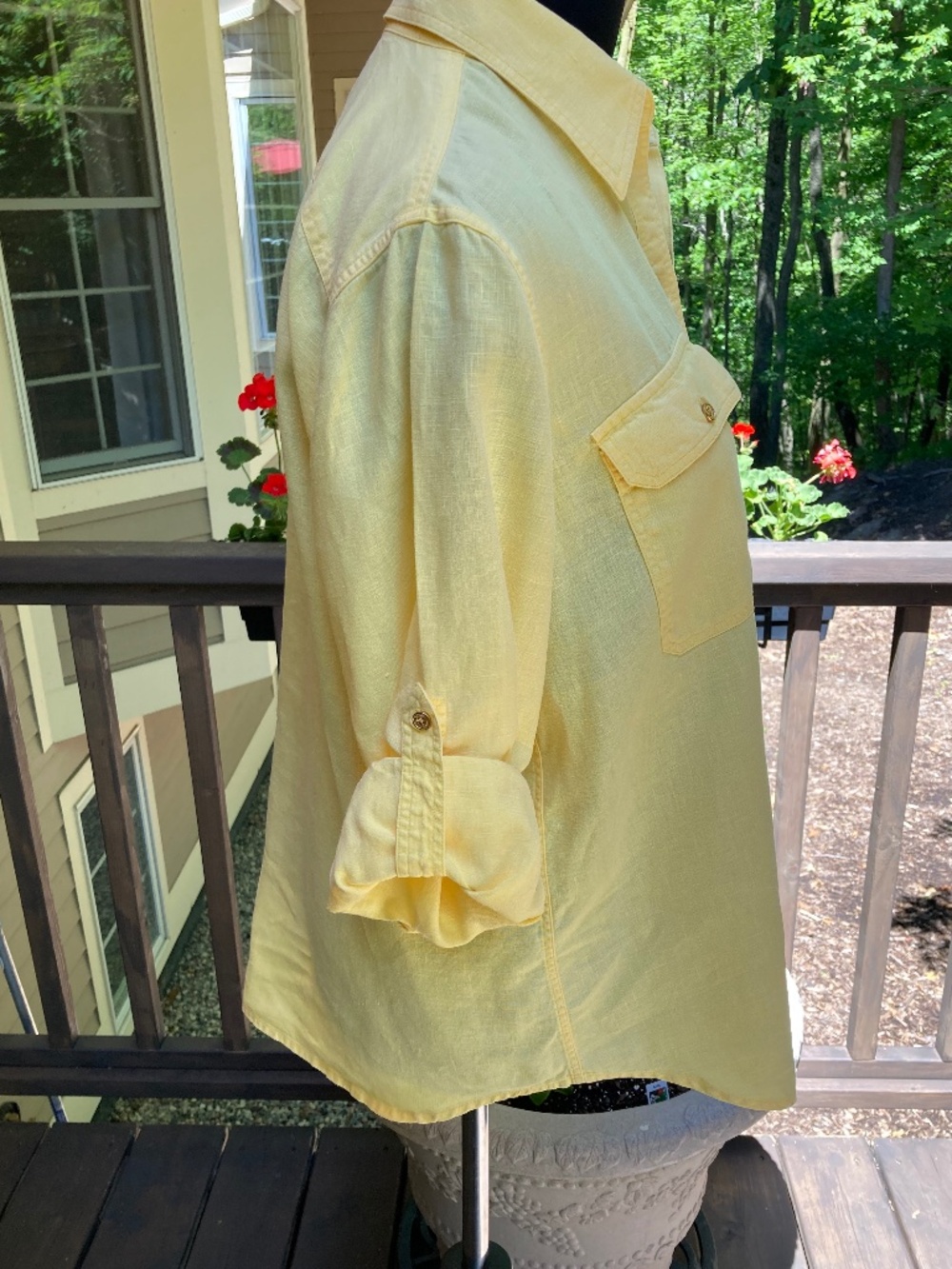 LAUREN RALPH LAUREN “Exclusive” Yellow Linen Blouse with Gold Buttons Sz L - Picture 4 of 11